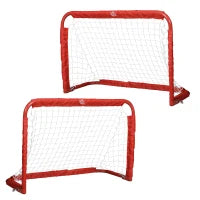 Set 2 Porte da Calcio Pieghevoli da Esterno con 4 Picchetti, in Acciaio e Tetrolon, 90x36x60 cm, Rosso