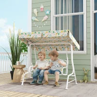 Dondolo per Bambini da Esterno a 2 Posti con Tettuccio Regolabile e Cinture di Sicurezza, 112x75x120 cm, Bianco