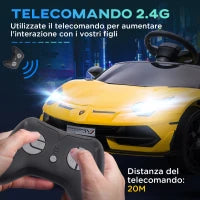 Macchina Elettrica per Bambini 12V con Licenza Lamborghini, Telecomando, Clacson e Musica, Giallo