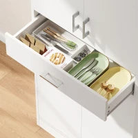 Credenza Cucina Alta con 2 Armadietti e un Cassetto Centrale, Ripiani Regolabili e 4 Ante Totali, Bianco