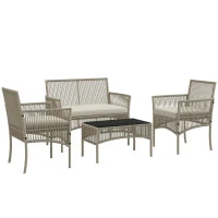 Set da Giardino in Rattan da 4 Pezzi con 2 Poltroncine, Divano e Tavolino da Caffè, Kaki e Nero