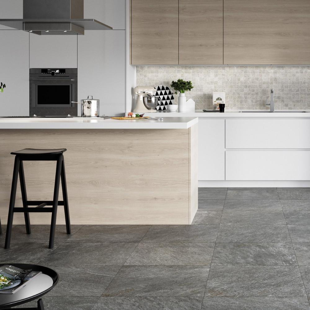 Piastrella gres porcellanato rettificata quarz antracite r10 30x60 cm 0,18m²