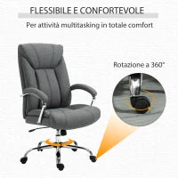 Sedia da Ufficio Imbottita e Girevole in Tessuto Traspirante, 65x78x110-120cm, Grigio