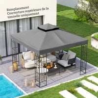 Telo per Gazebo 3 x 3 m, Telo di Ricambio per Gazebo a 2 Livelli, Protezione UPF30+, con Fori di Drenaggio, Grigio Scuro