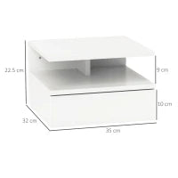 Comodino Sospeso per Camera da Letto con Cassetto e Mensola in Legno, 35x32x22.5cm, Bianco