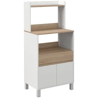 Mobile da cucina per forno a microonde con armadio cassetto mensola superiore 60 x 40 x 131 cm naturale e bianco