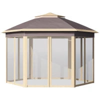 Gazebo Pieghevole da Giardino 4x3.4 m ad Altezza Regolabile con Zanzariera e Doppio Tetto, Beige