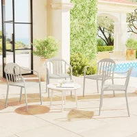 Set 4 Sedie da Giardino Impilabili in PP con Schienale Alto e Braccioli, 57x54x78 cm, Grigio Chiaro
