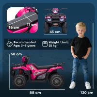 Quad elettrico per bambini 12V, con doppio motore, fari e musica, 88x45x50cm, Rosa