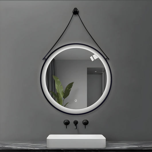 Specchio 5 mm tondo alluminio nero retroilluminato interruttore touch *** misura Ã˜60, tonalità dimmerabile 2700-450...