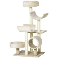 Albero Tiragraffi Gioco Giocattolo per Gatti con Diverse Piattaforme in Sisal Naturale Altezza 105cm Crema