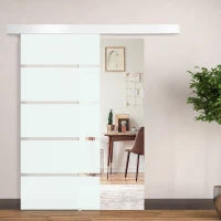 Porta Scorrevole Interna in Vetro Smerigliato e Satinato con Binario B2 e Maniglia per Bagno Cucina Studio Vetro 205x 90x 0,8cm