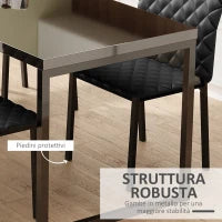 Set 4 Sedie da Pranzo in Finta Pelle con Cuciture a Rombi e Gambe in Metallo, Nero