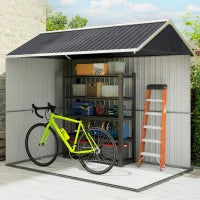 Casetta da Giardino Porta Attrezzi in Acciaio Zincato e PP con Finestra, 259x172x222 cm, Grigia e Bianca