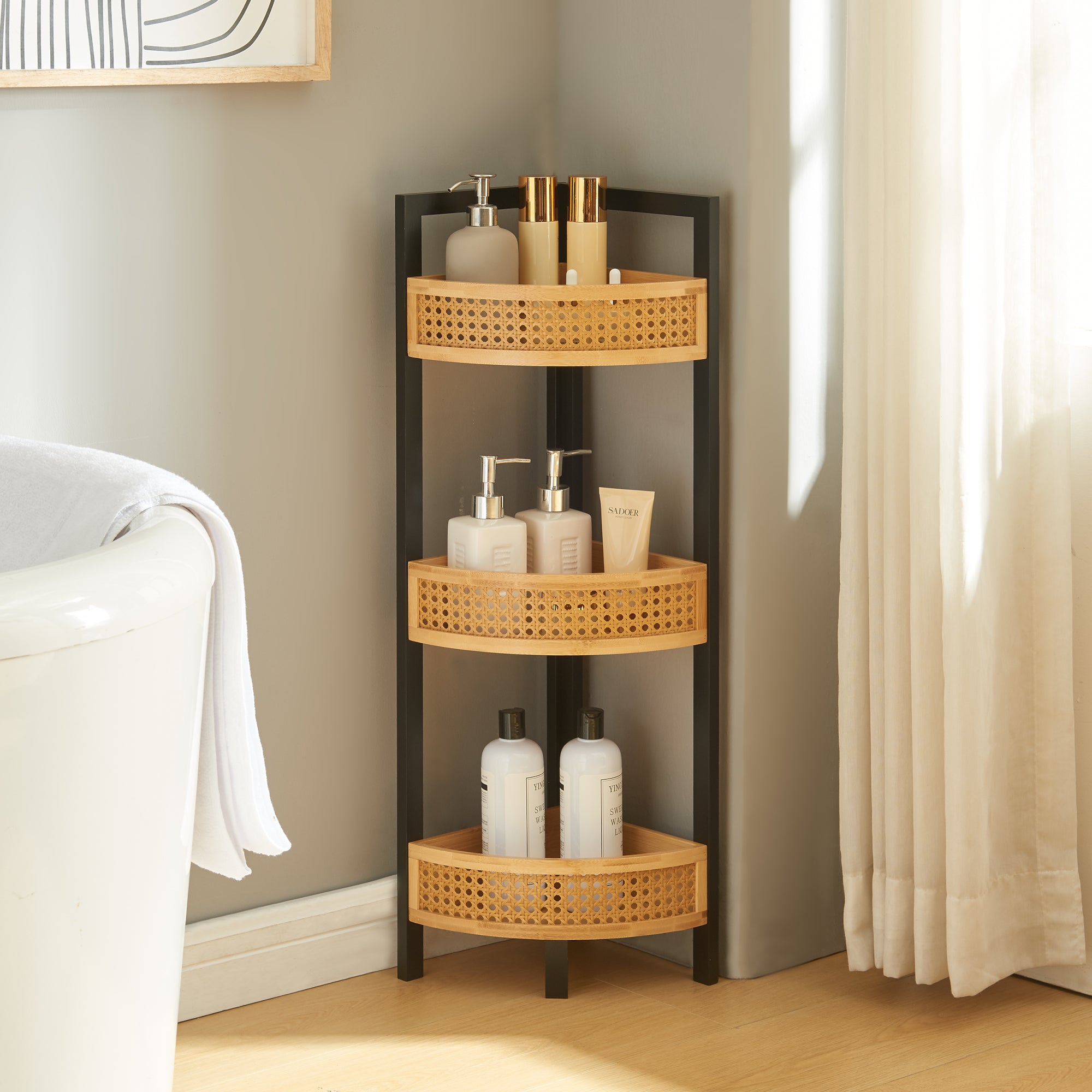 Scaffale Angolare da Terra Tervola 80x23x23 cm Nero / Naturale [en.casa]