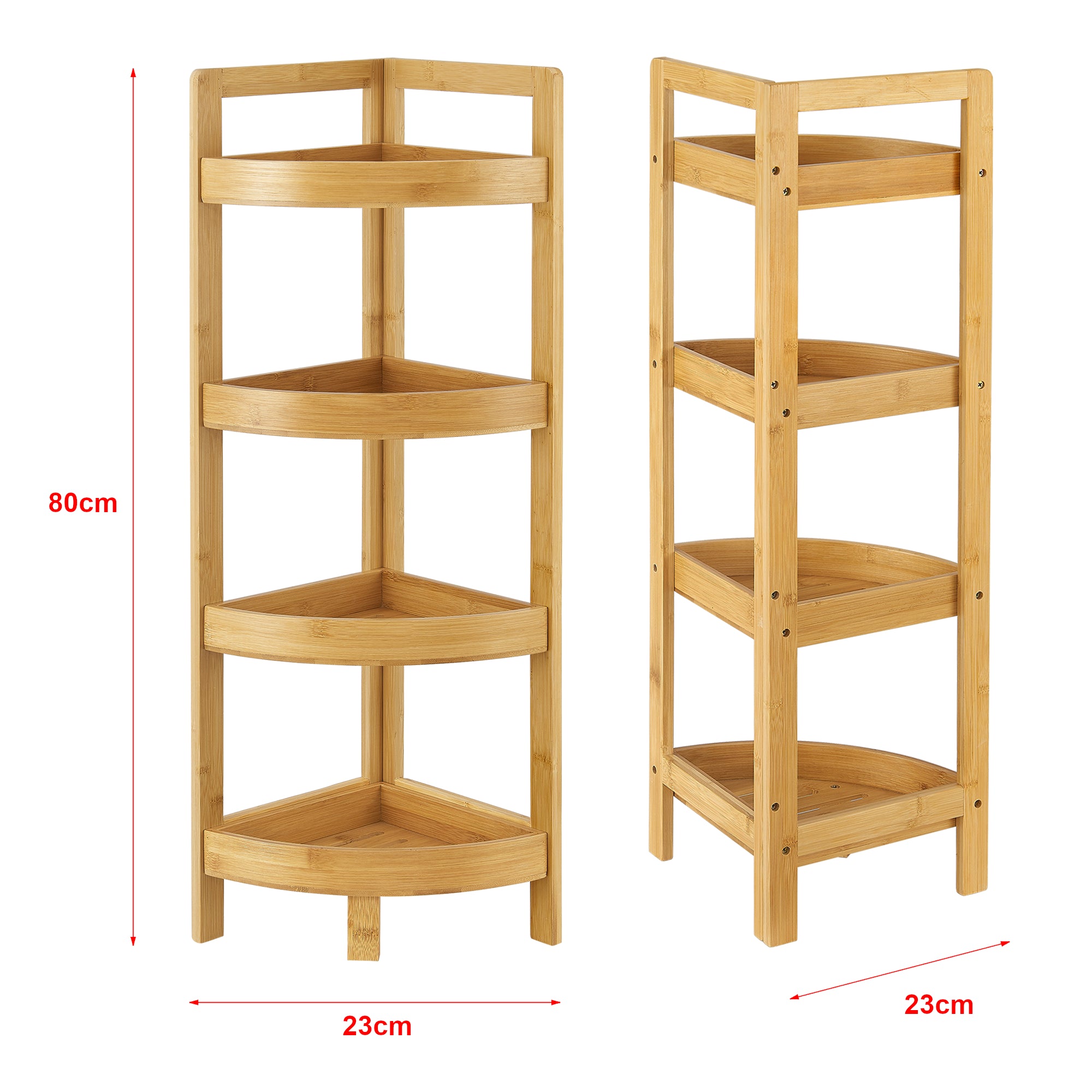 Scaffale Angolare in Bambù 'Lestijärvi' Mobiletto Basso a 4 Ripiani con Bordi Laterali [en.casa]