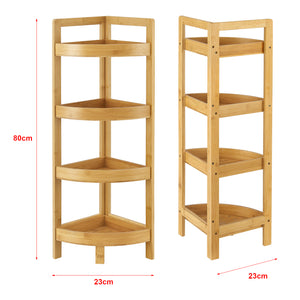 Scaffale Angolare in Bambù 'Lestijärvi' Mobiletto Basso a 4 Ripiani con Bordi Laterali [en.casa]