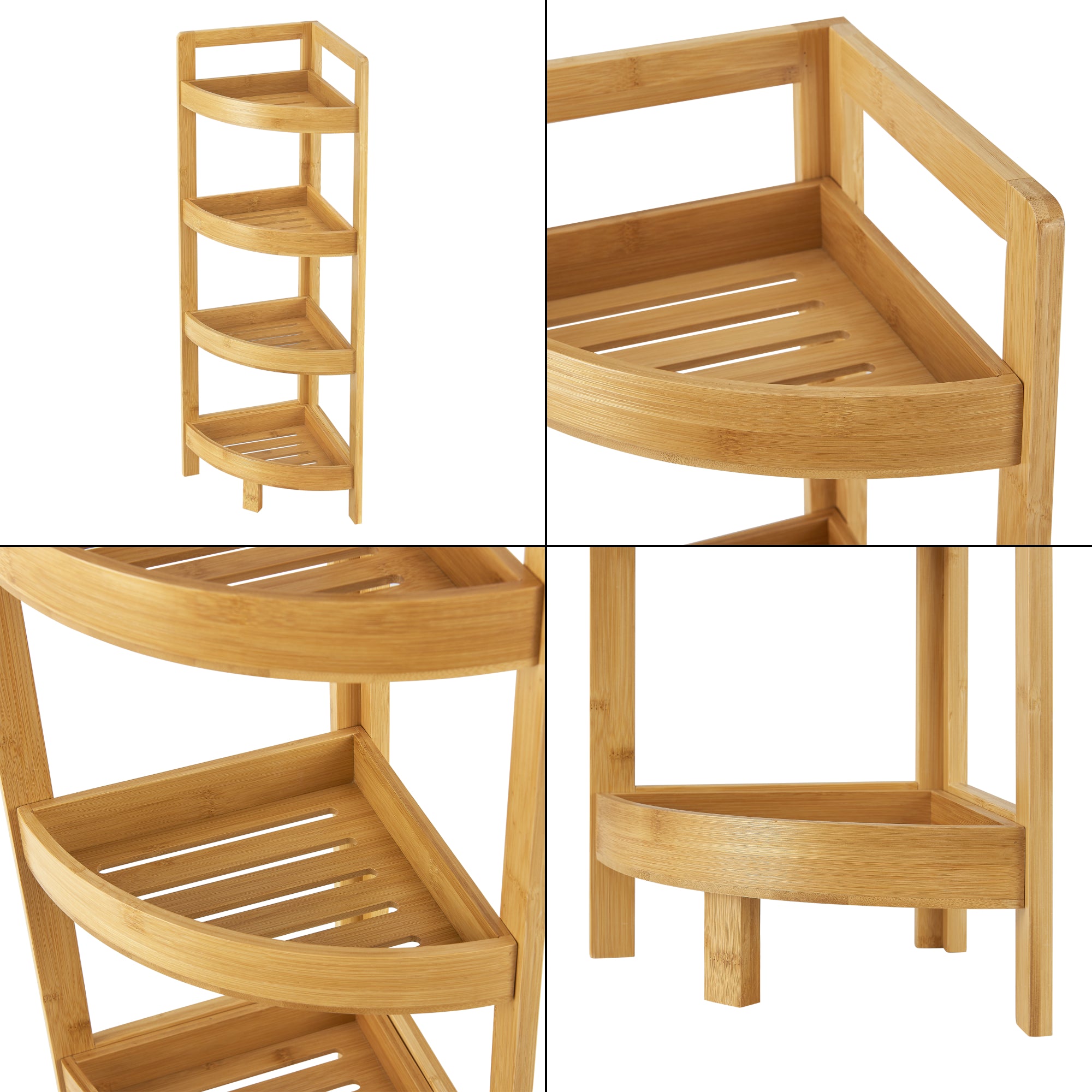 Scaffale Angolare in Bambù 'Lestijärvi' Mobiletto Basso a 4 Ripiani con Bordi Laterali [en.casa]