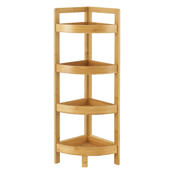 Scaffale Angolare in Bambù 'Lestijärvi' Mobiletto Basso a 4 Ripiani con Bordi Laterali [en.casa]