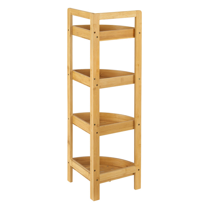 Scaffale Angolare in Bambù 'Lestijärvi' Mobiletto Basso a 4 Ripiani con Bordi Laterali [en.casa]