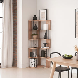 Scaffale Angolare Afrel con 5 Ripiani Aperti 160 x 54 x 54 cm - Effetto Rovere [en.casa]