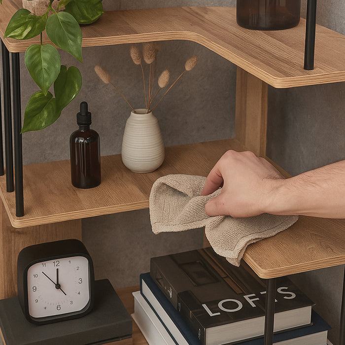 Scaffale Angolare Afrel con 5 Ripiani Aperti 160 x 54 x 54 cm - Effetto Rovere [en.casa]