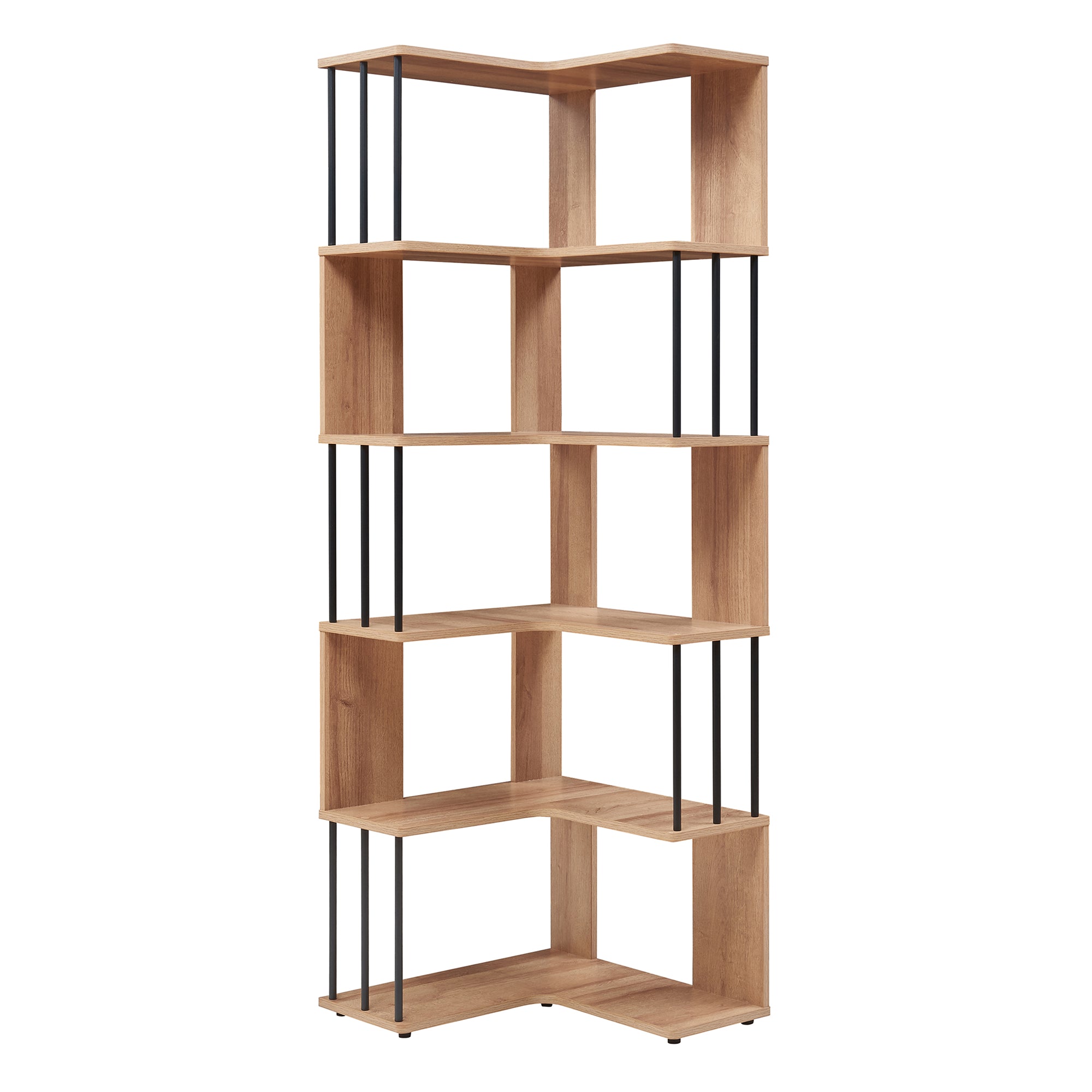 Scaffale Angolare Afrel con 5 Ripiani Aperti 160 x 54 x 54 cm - Effetto Rovere [en.casa]