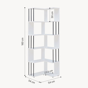 Scaffale Angolare Afrel con 5 Ripiani Aperti 160 x 54 x 54 cm - Bianco [en.casa]