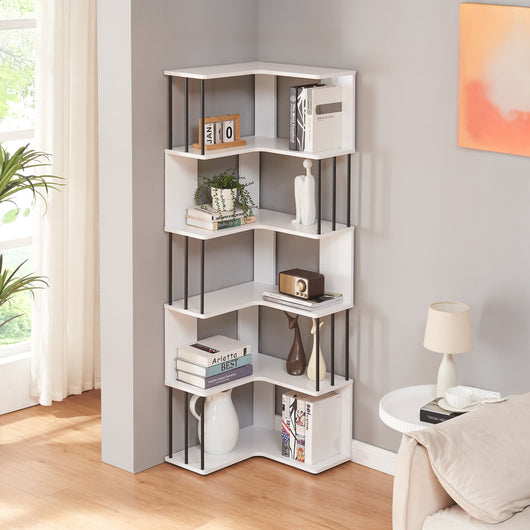 Scaffale Angolare Afrel con 5 Ripiani Aperti 160 x 54 x 54 cm - Bianco [en.casa]