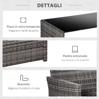 Set 4 P.zi Mobili da Giardino in Rattan (PE), Salotto da Esterni con Tavolo, 2 Sedie, Divano due posti, Grigio