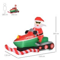 Babbo Natale Gonfiabile su Motoslitta 160cm con Luci LED Integrate, Decorazione Natalizia da Esterno, Verde e Rosso