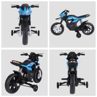 Moto Elettrica per Bambini da 6V con Rotelle e Fari, in PP e Metallo, 105x52.3x62.3 cm, Azzurro e Nero