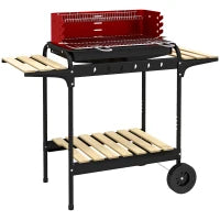 Barbecue a Carbonella con Griglia Regolabile e 3 Ripiani in Metallo Legno, 103x47x95 cm, Rosso