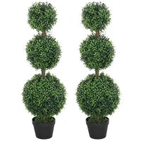 Set di 2 alberi artificiali 101,6 cm 3 boules di bosso topiario pianta finta verde PE con vaso interno ed esterno