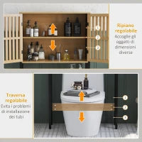 Mobile Sopra WC con Armadietto 2 Ante a Doghe e Ripiano Aperto, 60x21.5x172cm, Colore Legno