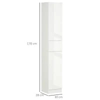 kleankin Colonna Bagno con Cassetto e 2 Armadietti Bianco Lucido, 30x28x170cm