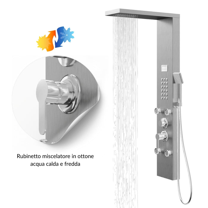 Colonna pannello doccia chester-1 spazzolata acciaio 4 funzioni display temperatura