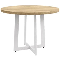 Tavolo da Pranzo Rotondo Moderno per 4 Persone, Ø100x75cm, Legno Naturale e Bianco
