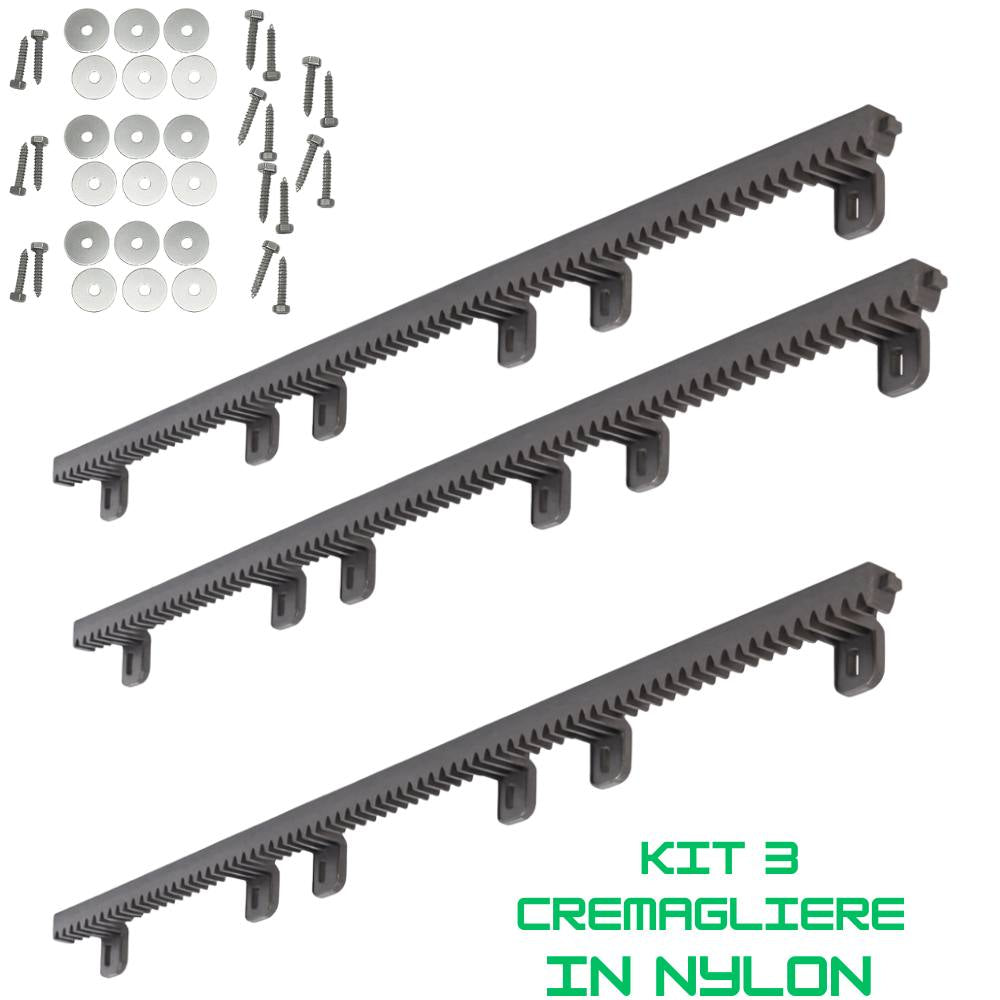 Kit 3 cremagliere da 1 metro per cancelli scorrevoli in nylon m4 crm2