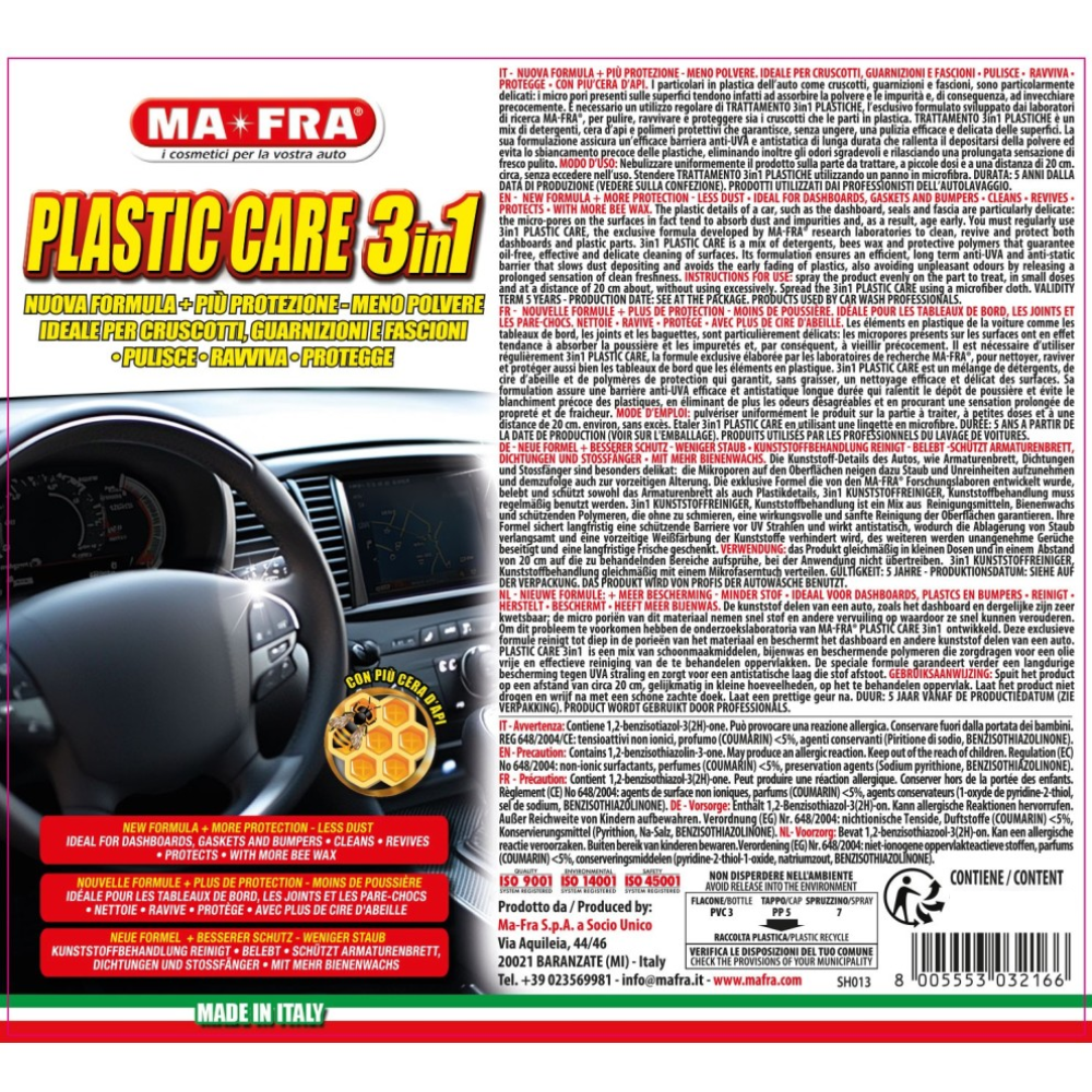 Trattamento 3in1 plastiche 500 ml pulizia ravvivo e protezione per auto