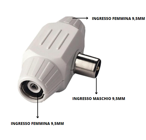 Adattatore triplo per cavi tv presa/presa/spina 9,5mm