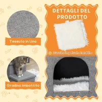 Scaletta per Cani e Gatti 10kg max a 3 Gradini con Casetta per Cani e Spazio Portaoggetti, 73.5x33x40.5 cm, Grigio