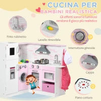 Cucina Giocattolo per Bambini 3-6 Anni con Luci e Utensili da Cucina Realistici, in MDF e PP, 84x93.5x85 cm