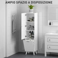 Mobile da Bagno con Armadietto a 3 Ripiani e Spazio Portaoggetti Inferiore, in Legno, 35x31.5x144 cm, Bianco