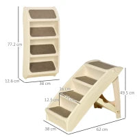 Scaletta per Cani Pieghevole con 4 Gradini Antiscivolo per Animali Fino 10kg, Beige