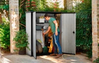 Porta Attrezzi da Giardino High Store+, 1400L, Effetto Legno Spazzolato, Grigio, 140x73,6x170,4H cm