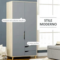 Guardaroba a 2 Ante in Truciolato e MDF con Binario, 3 Ripiani e 2 Cassetti per Soggiorno e Camera, 88.9x50.1x184.5 cm