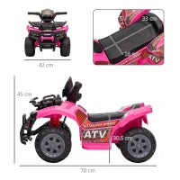 Quad Elettrico per Bambini 18-36 Mesi con Batteria Ricaricabile 6V, in Metallo e PP, 70x42x45 cm, Rosa