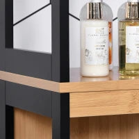 Colonna Bagno con 2 Cassetti e 3 Vani Aperti in Legno MDF e Bambù 30x30x144.3 cm