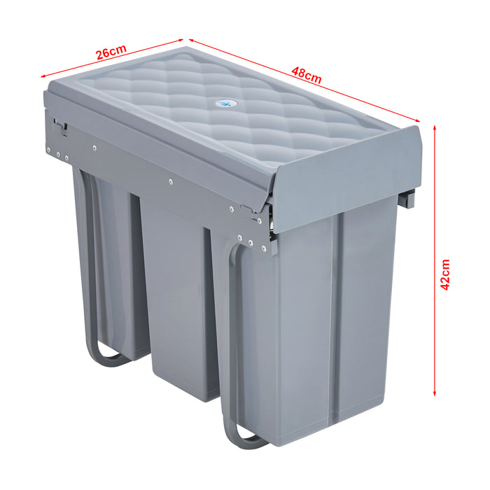 Pattumiera Estraibile Froland con 3 Bidoni Sotto Lavello 3x 10 L Grigio [en.casa]